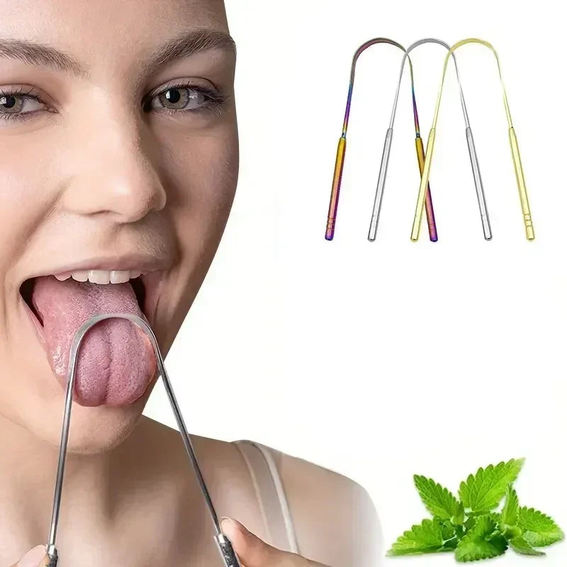Stainless Steel Tongue Scraper, U-shaped Metal Tongue Cleaner 3 Colors, Fresh Breath Oral Hygiene Care Tool