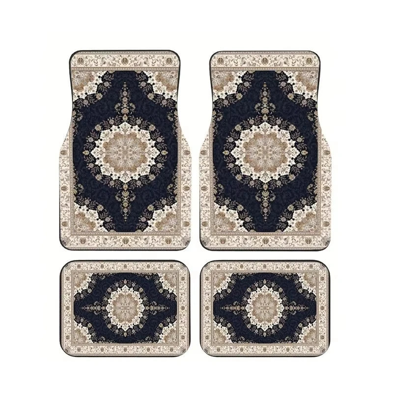 Red Bohemian Paisley Car Floor Mats, 4-Piece Universal Anti-Slip Auto Carpet Set