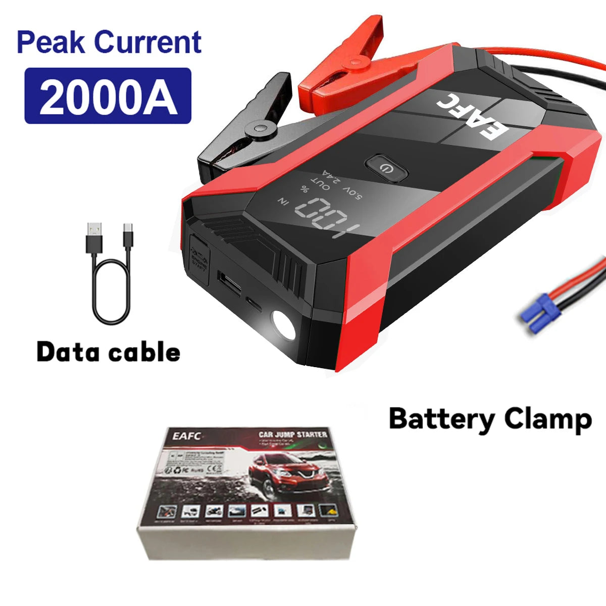 2026 Car Jump Starter 2000A/1200A Car Battery Charger Emergency Power Bank Booster for 12V Petrol Diesel Vehicles Starting