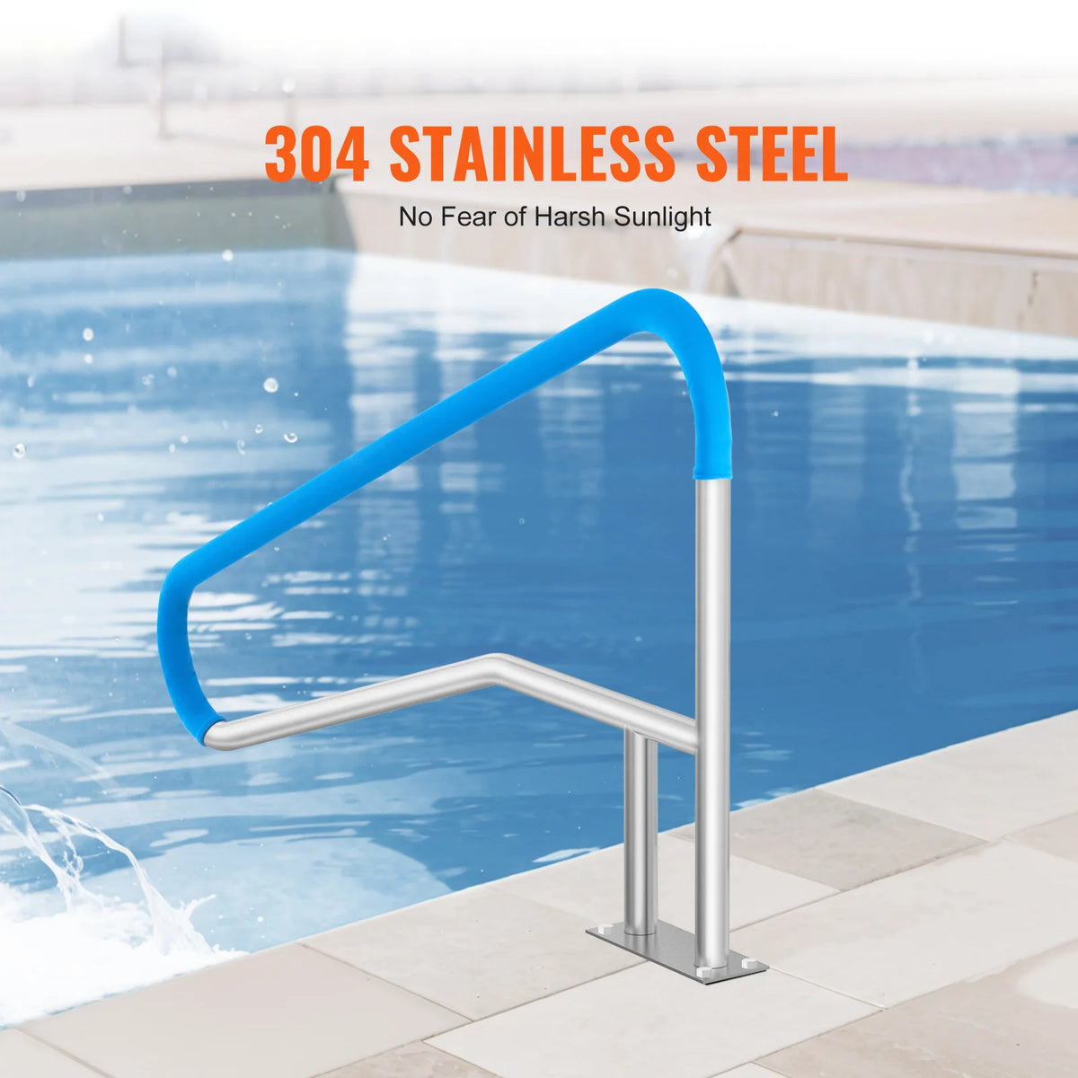 SucceBuy Pool Handrail Stainless Steel with Base Plate for Indoor/Outdoor Swimming Pool Safety Railing w/ Grip Cover for Decks