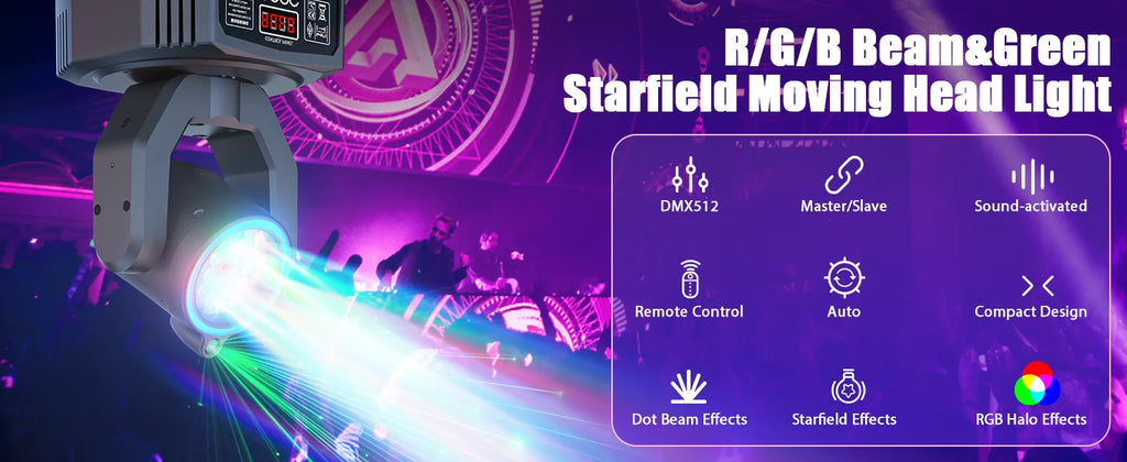 Mini 30W Beam Pattern Moving Head Light RGB DMX Sound Activated Strobe Effect Stage Light for DJ Disco Party Christmas