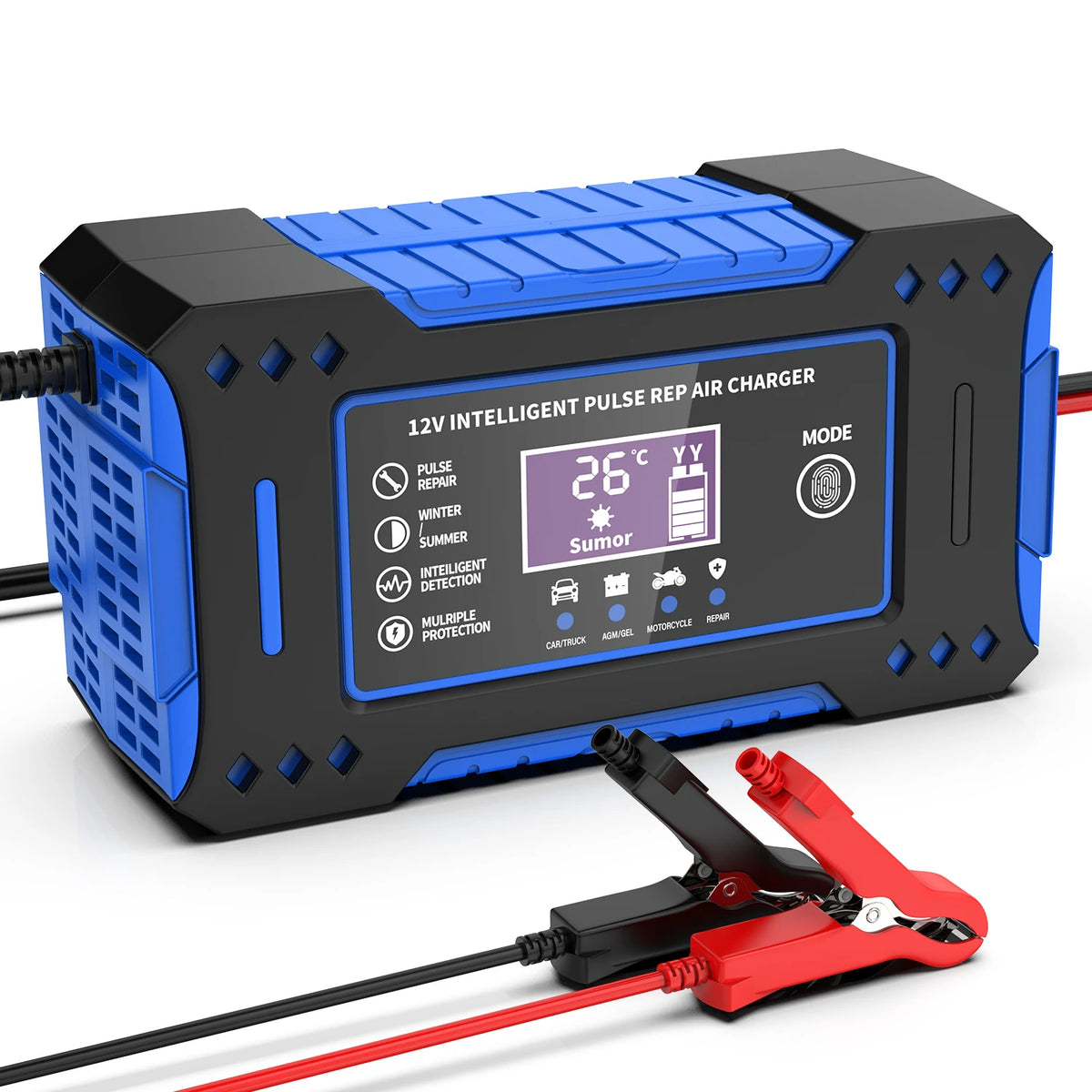 Smart 6A 12V Car & Motorcycle Battery Charger with LCD