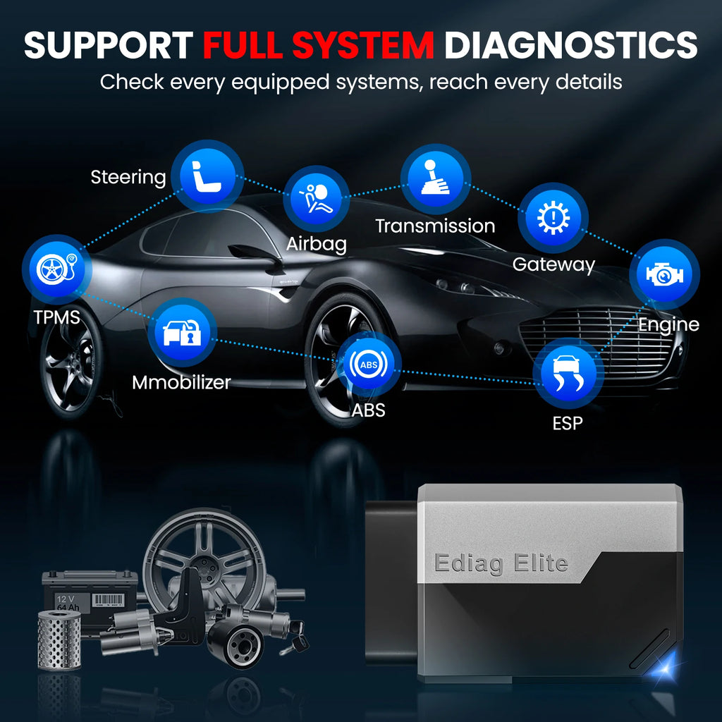 [Lifetime Free] KINGBOLEN Ediag Elite All System Car Diagnostic Tool 15 Reset CANFD Active Test OBD Scanner for iOS Android