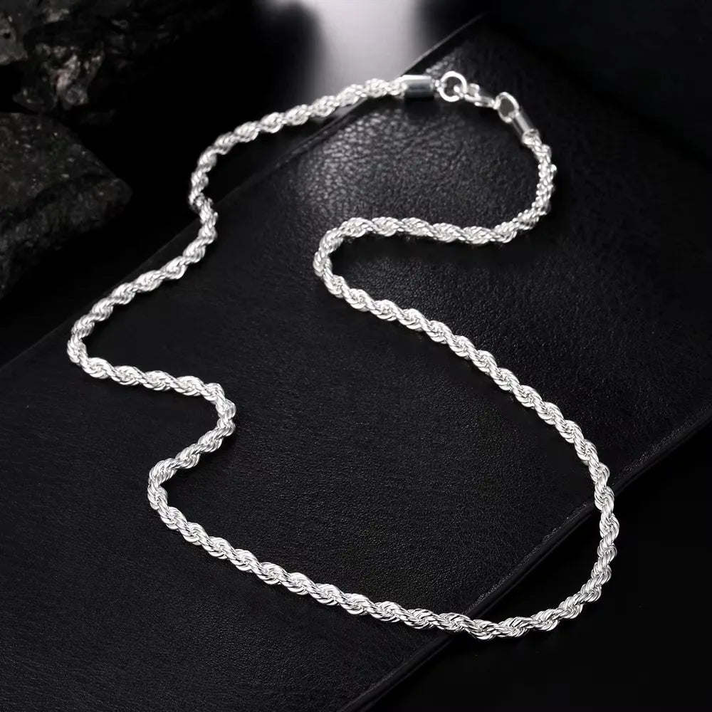 925 Sterling Silver Rope Chain Necklace and Bracelet Set, 4mm, for Men and Women