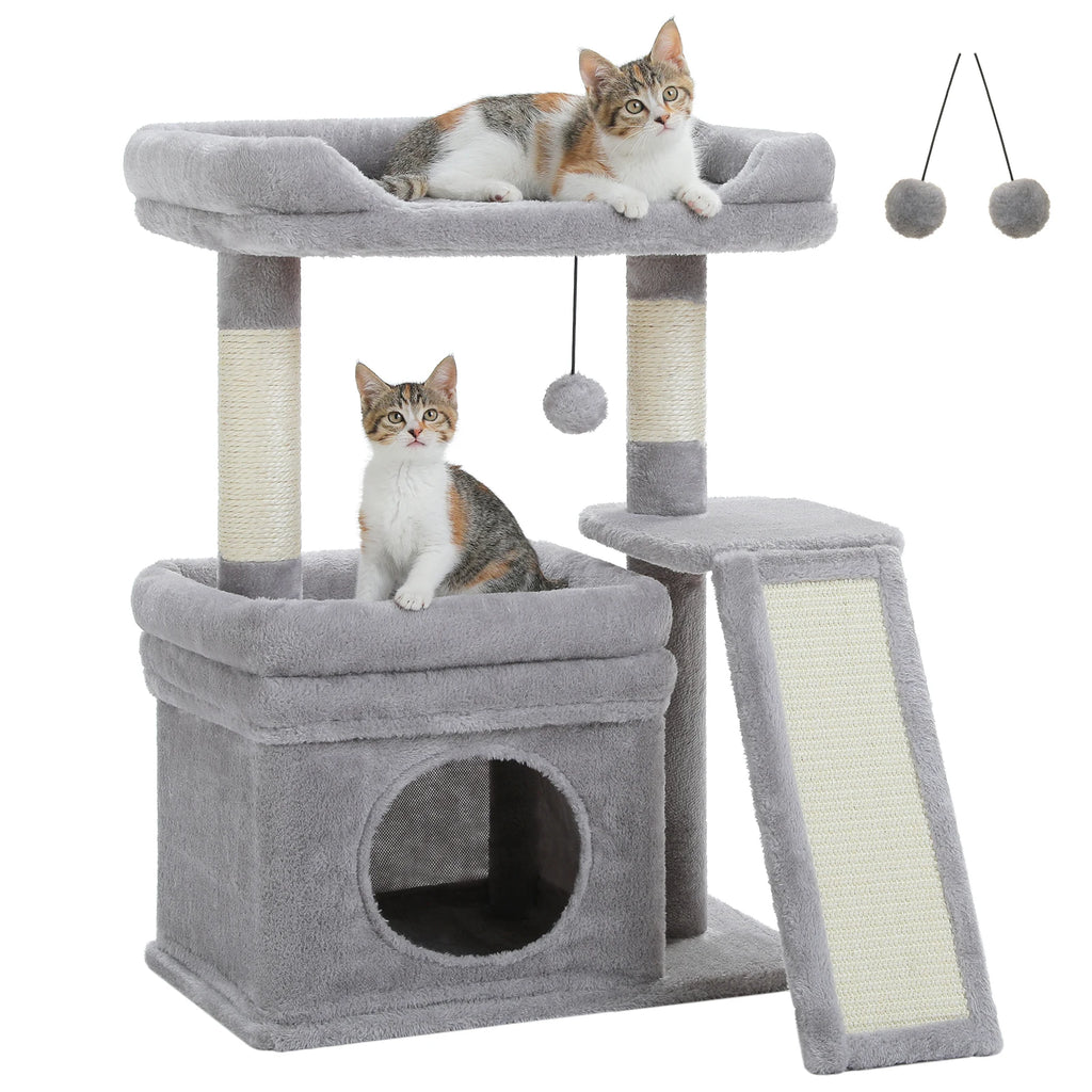 Small Cat Tree for Indoor Cat Tower with Sisal Scratching Post and Pad Wide Top Perch Large Cat Condo Cat Scratchers Cat Toys