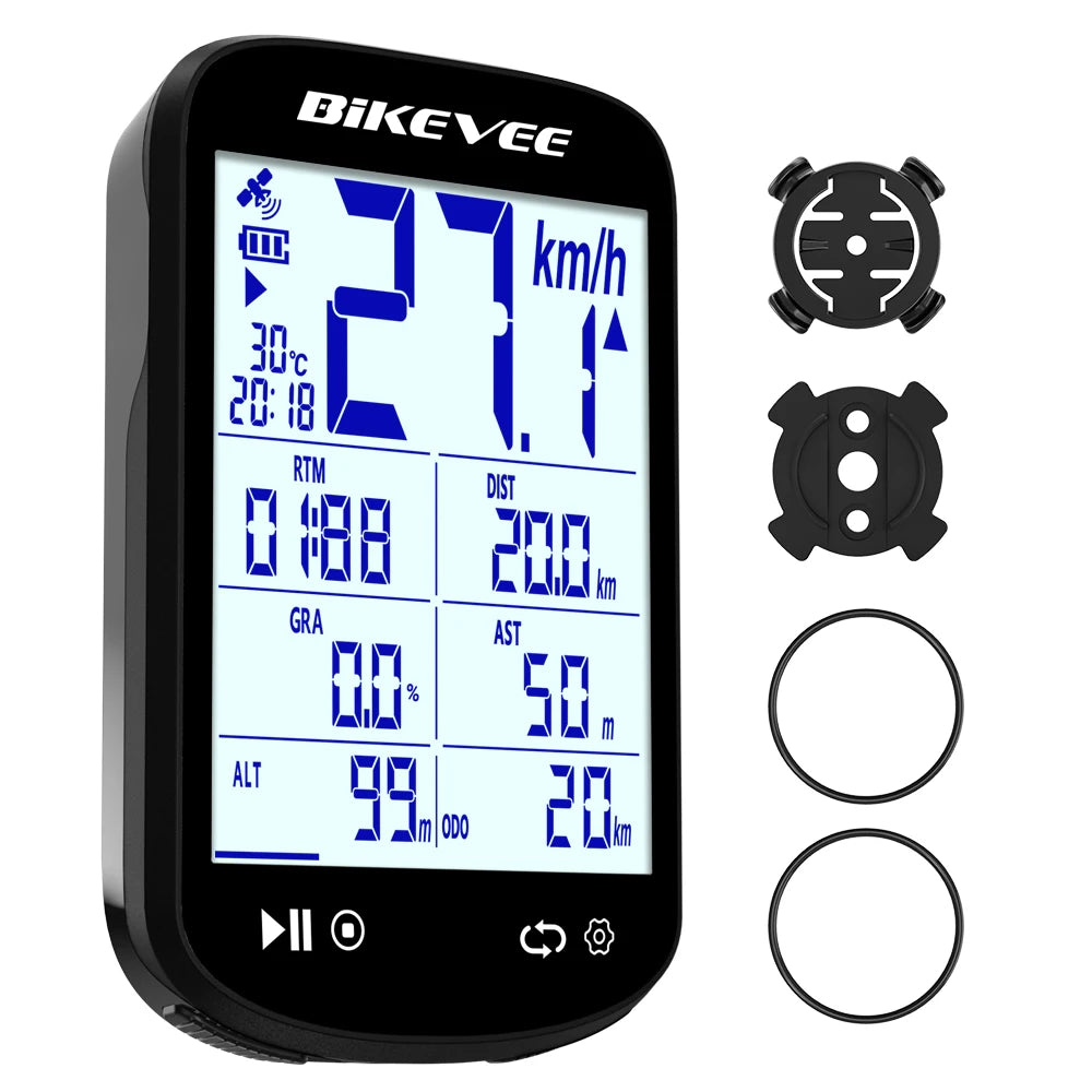 BIKEVEE Newest Sunlight-Readable 2.6" LCD Multiple Data Display GPS Bluetooth Wireless Bicycle Computer Multifunctional Rechargeable Bike Speedometer Odometer Stopwatch Tracker Connect with Auto Start/Stop Backlight Bike Acce