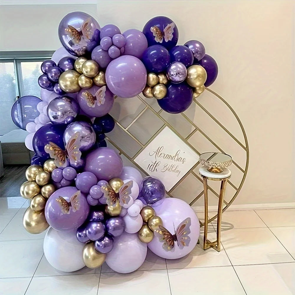 Purple and Gold Balloon Garland Arch Kit, 140 Pieces