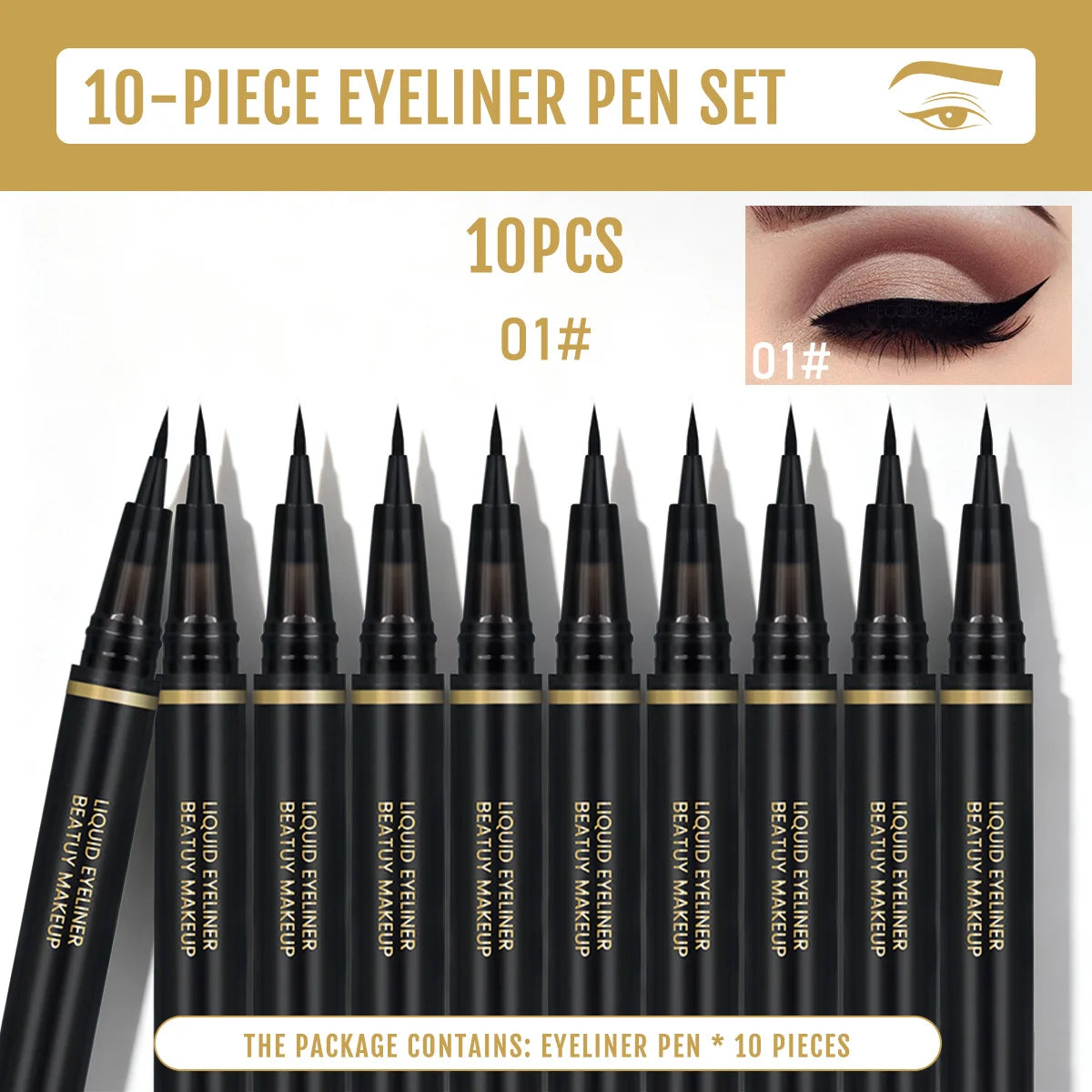 10PCS High-Pigment Black Liquid Eyeliner Kit,Precision Slim Tip Liquid Eye Liner,Fast Drying Transfer-Resistant Formula,No Skipping No Bleeding,Durable All-Day Wear,Suitable for Beginners & Professional Makeup