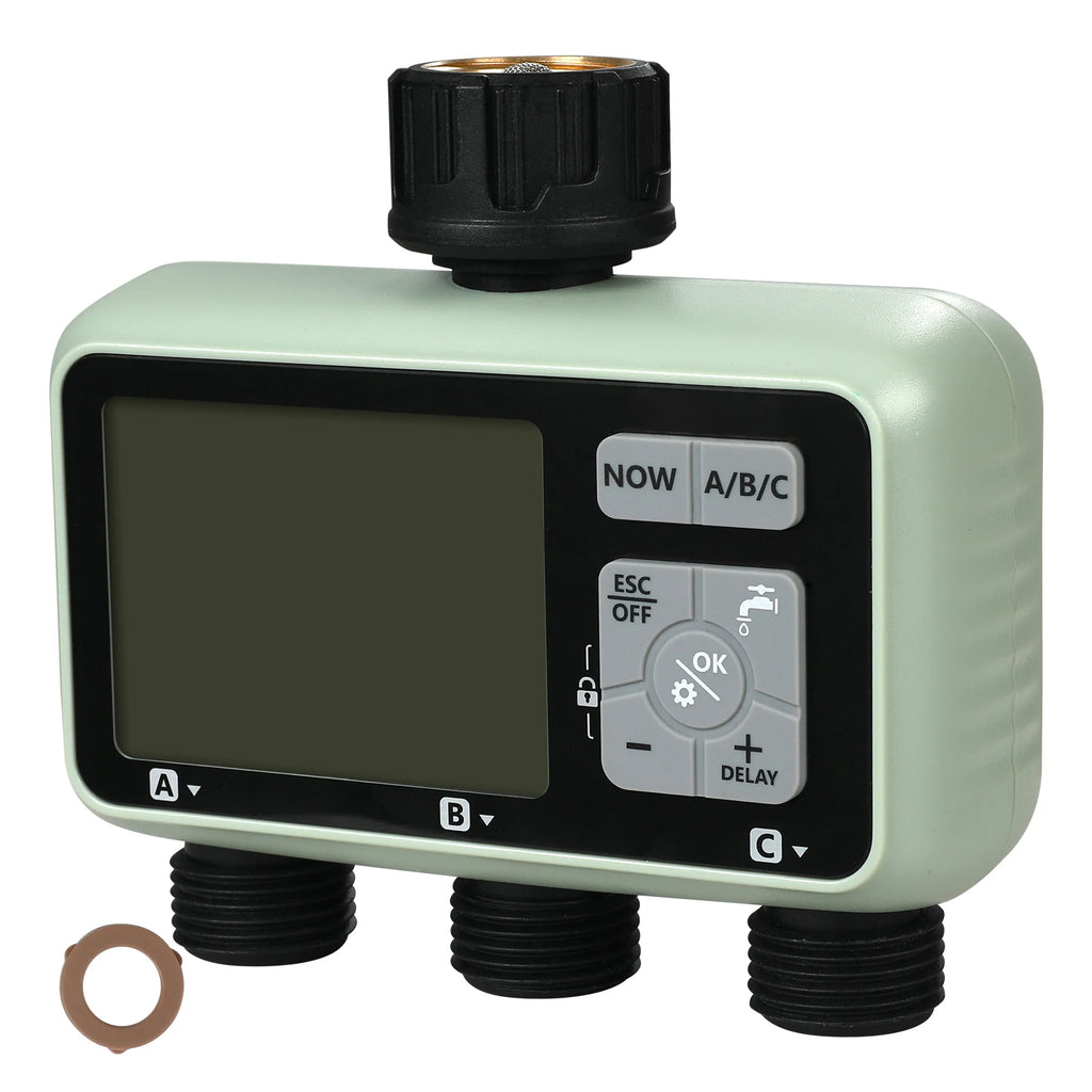 SucceBuy Water Timer 3 Outlets Hose 3 Independent Watering Zone LCD Display Rain Delay Mode Manual Mode Watering Sprinkler Timer