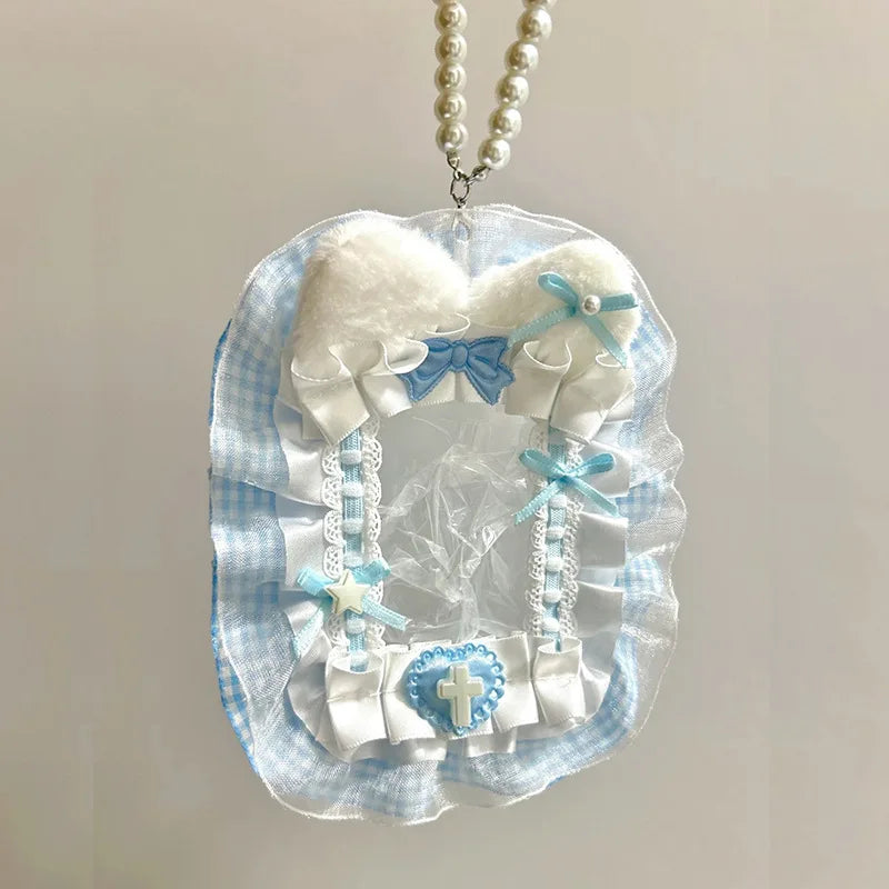 Plush Photocard Protector with Ribbon & Lace - Soft Card Sleeve for Toploader, Kpop Anime Idol Display Case, Cute DIY Holder for Fans Gift