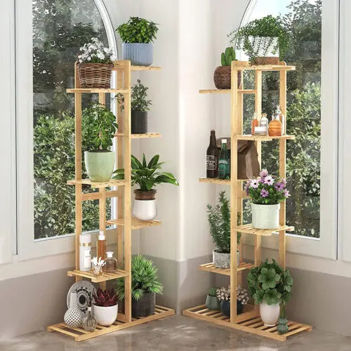 Bamboo Plant Stand, 6/7-Pot Vertical Corner Flower Shelf for Indoor and Outdoor