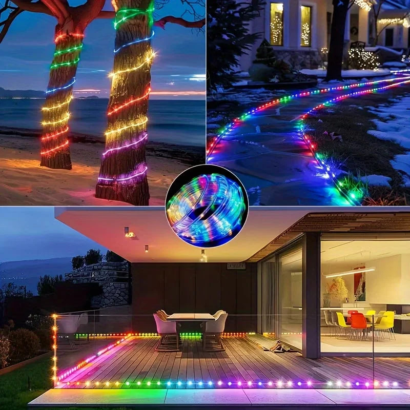 Solar LED Rope Tube Lights 100 LED, 8 Modes Waterproof Outdoor String Lights for Fence and Garden