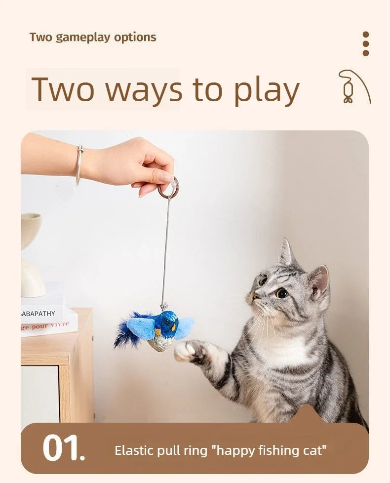 Hanging Bird Cat Toy with Catnip, Interactive Squeaky Self-Play Teaser for Kittens