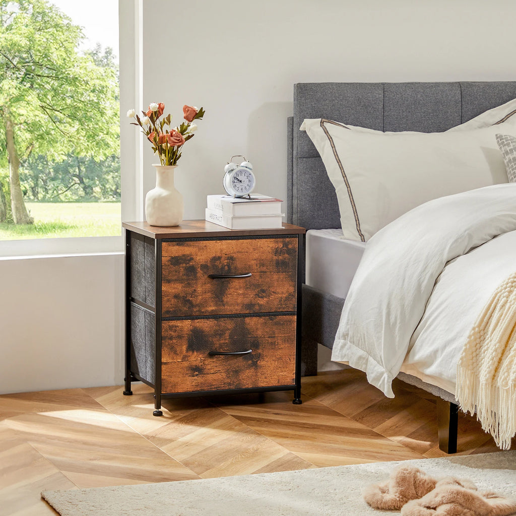 Fabric 2-Drawer Nightstand, Bedside Table with Storage for Bedroom and Living Room
