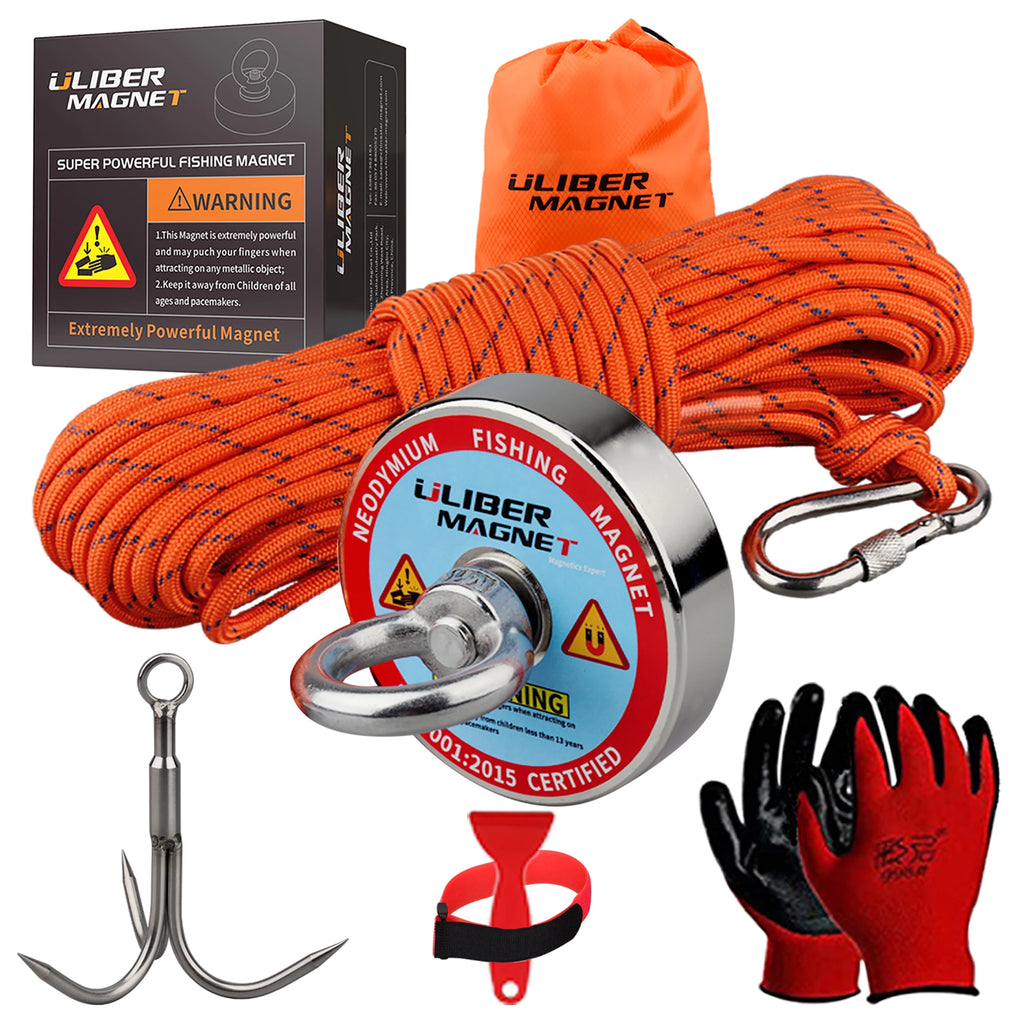 400lb Magnet Fishing Kit with 65ft Rope, Strong Neodymium Retrieval Magnet