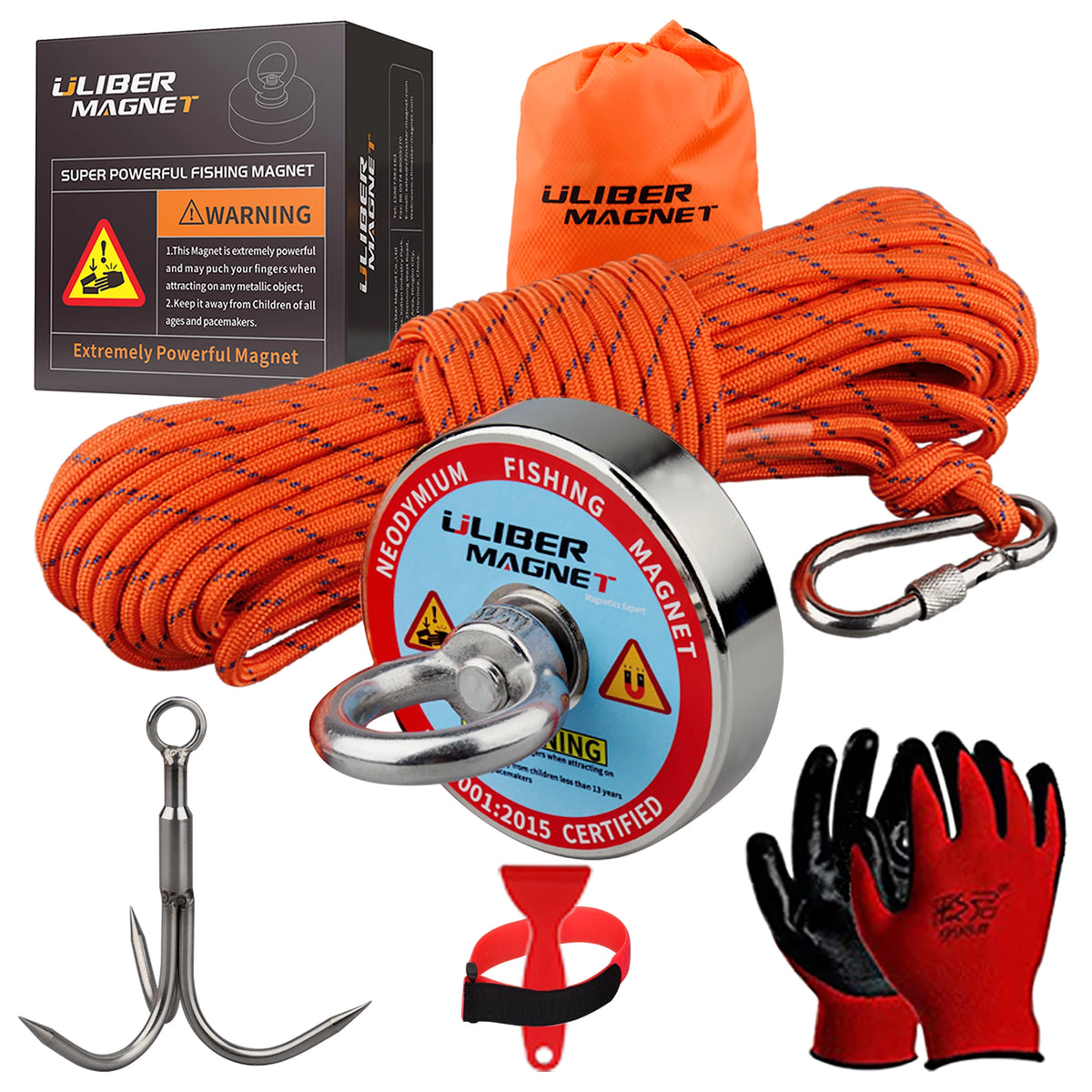 400lb Magnet Fishing Kit with 65ft Rope, Strong Neodymium Retrieval Magnet