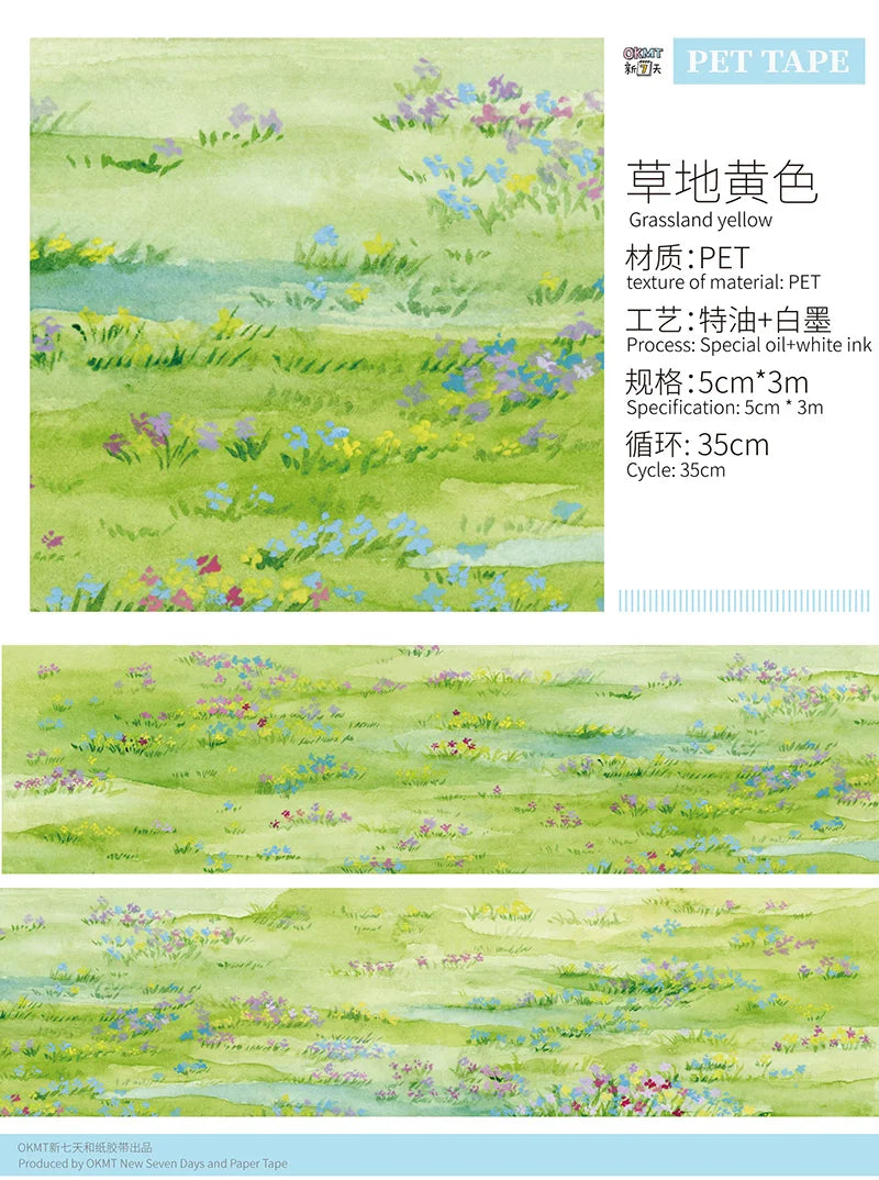 OKMT 12-Design Sky, Grass, Floor Scene Washi PET Planner Tape – Nature Landscape DIY Stickers for Journaling, Planning