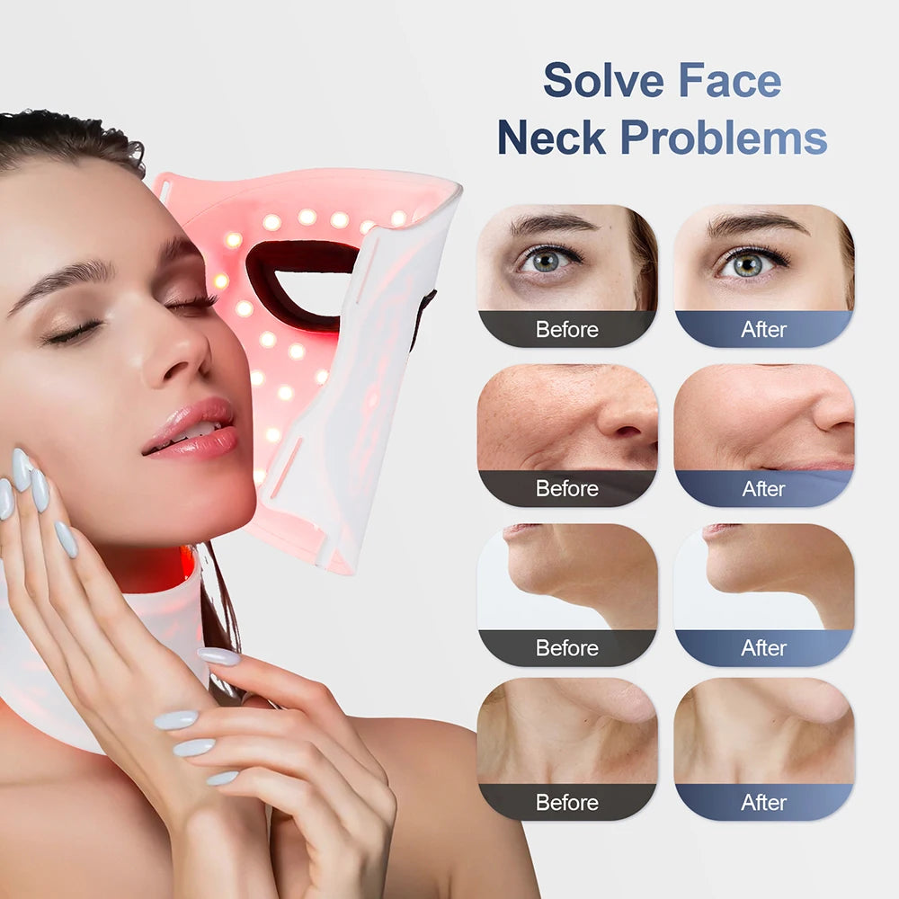 Silicone LED Face Neck Mask 7 Colors Red Light Infrared Photon Therapy Mask Flexible Wireless LED Beauty Mask for Skin Repair Rejuvenation Home Skin care