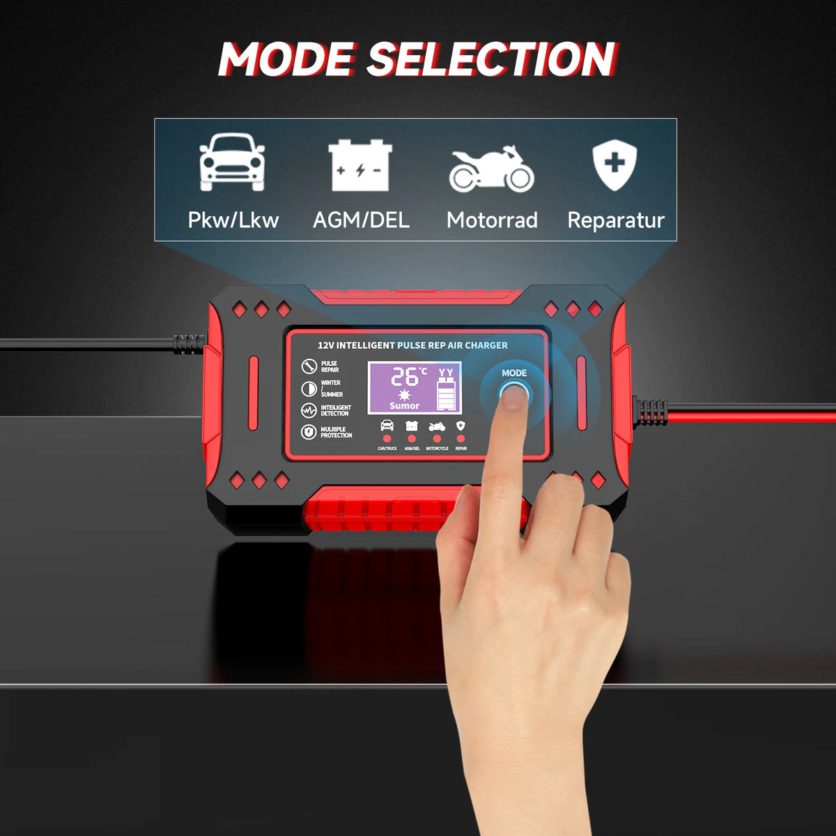 Smart 6A 12V Car & Motorcycle Battery Charger with LCD