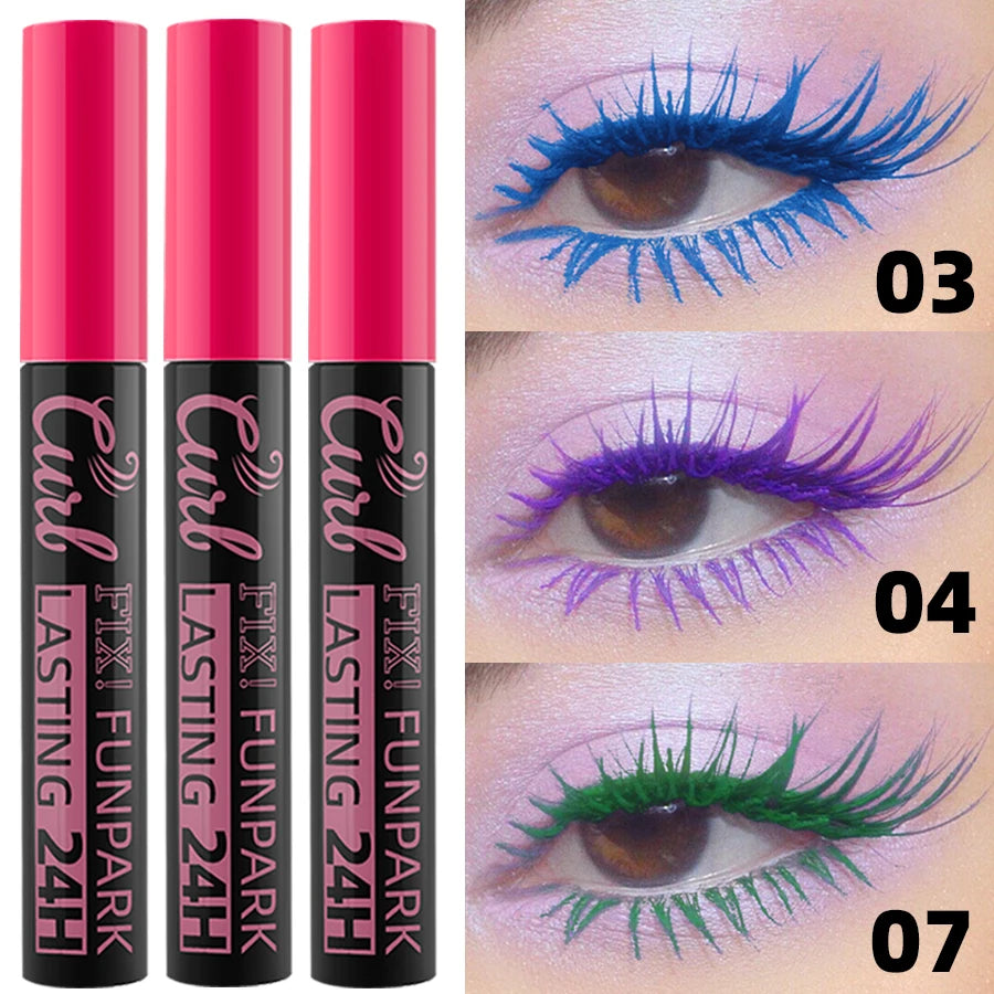 3pcs Colorful 3D Eye Blue Green Purple Mascara Waterproof Lengthens Eyelashes Extension Silk Fiber Mascare Long Lasting Eye Makeup for Women Cosmetic
