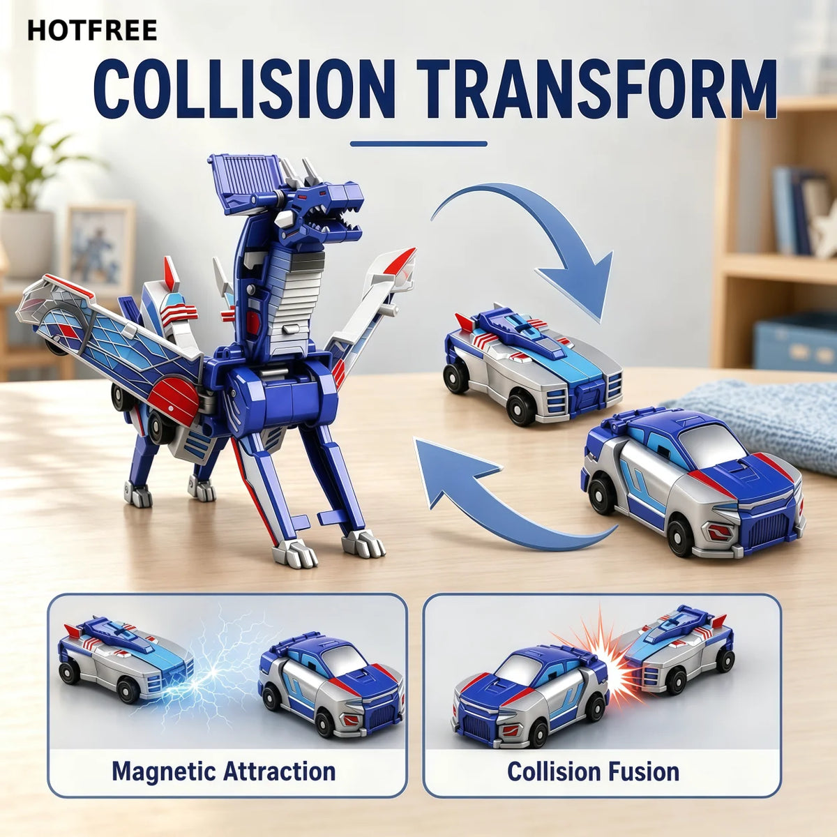 Magnetic Dinosaur Transformer Car Toy, 2-in-1 Transforming Cars for Kids, STEM Birthday Gift