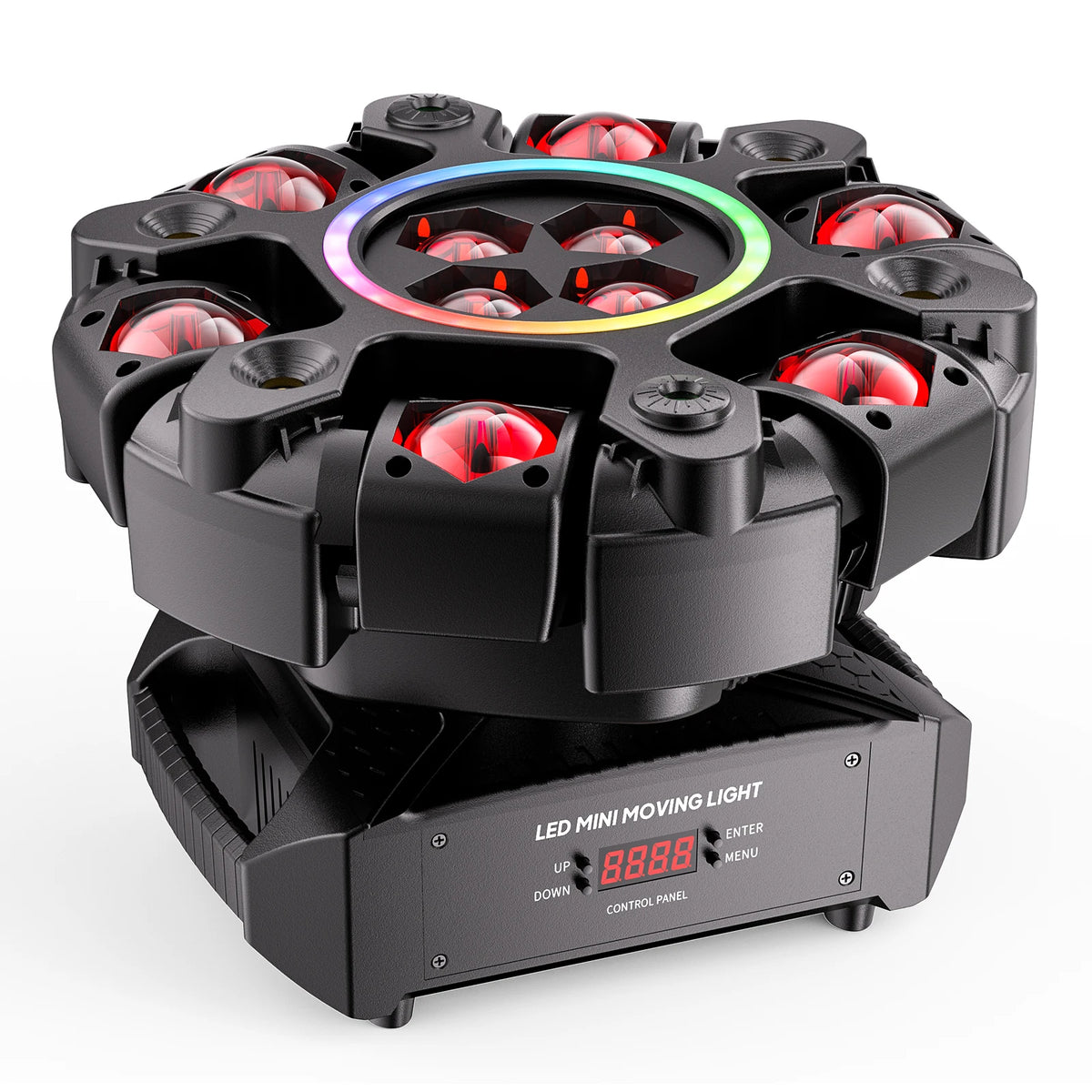 150W 6-Arm RGBW Beam Moving Head Light with Strip Effect Stage Light DMX512 Honeycomb Beam Strobe Effect for DJ Party