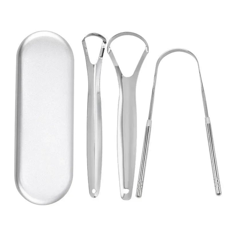 Premium 1pcs/3pcs Metal Tongue Scraper Cleaner for Adults & Kids Portable Stainless Steel Tongue Scrapers Brushes for Removing