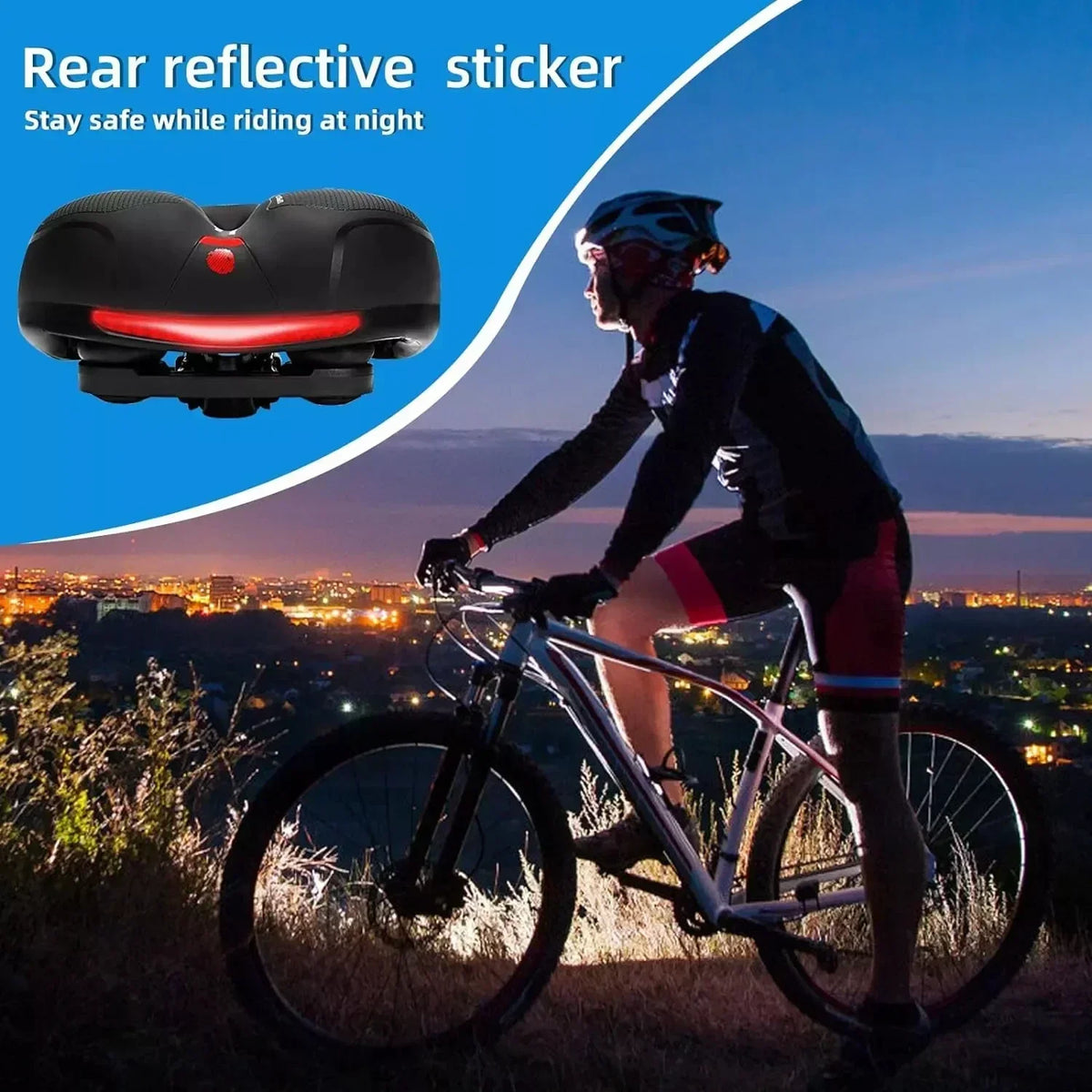 Hollow Breathable Bike Seat Cushion Widened Soft Bicycle Saddle With Taillight for Mountain & Road Cycling