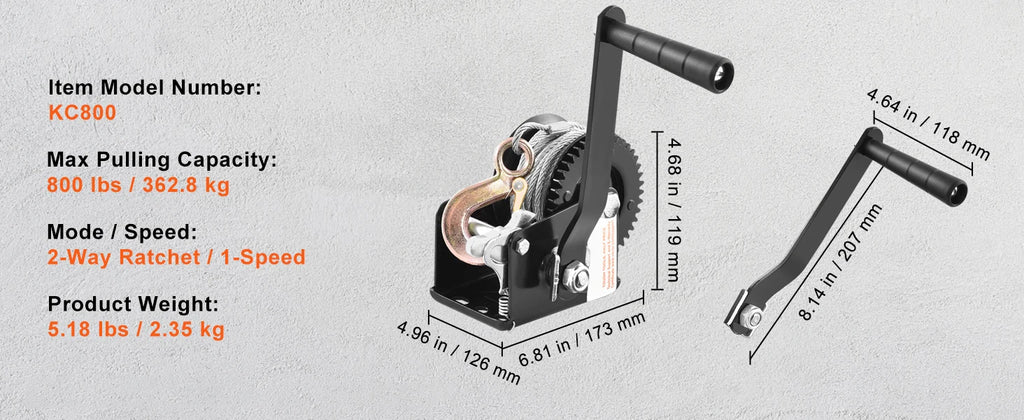Heavy-Duty Hand Winch with 33ft Steel Cable and Two-Way Ratchet for Trailer, Boat or ATV
