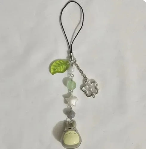 Handmade Beaded Cat Phone Charm Chain, Four-Leaf Clover Y2K Keychain and Bag Charm