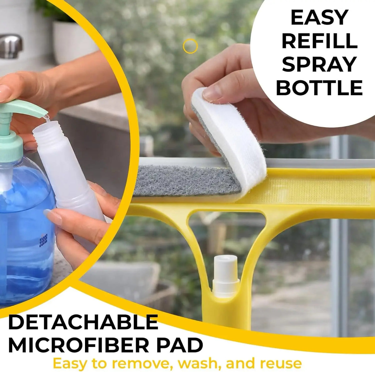 3 in 1 Integrated Window Squeegee with Spray Bottle Multifunctional Handheld Glass Cleaning Tool with Microfiber Scrubber and Silicone Blade Refillable Window Cleaner for Mirrors Shower Doors Tiles Car Windows Multiple Colors