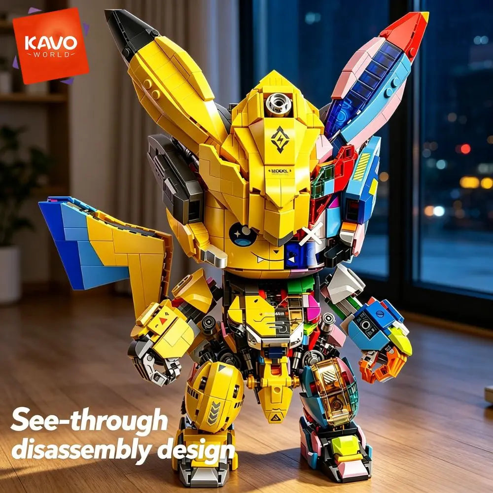 KAVOWORLD 1505PCS Mechanical Mouse Mecha Building Blocks Model Kit 360° Rotatable Tail Articulated Joints DIY Assembly Sci-Fi Figurine Half Cute Punk Construction Toy for Gaming Room Office Decor New Year Holiday Chrismas Gi