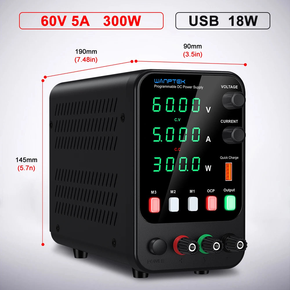 Wanptek Adjustable DC Lab Power Supply 30V 10A, Multi-Range Bench Power Source