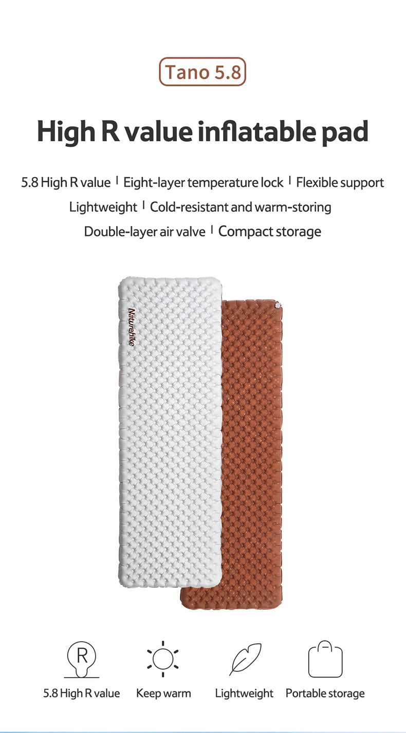Naturehike Inflatable Mat Ultralight 5.8 High R Value Warm Sleeping Pad Portable Outdoor Camping Tent Single Moisture-proof Mats
