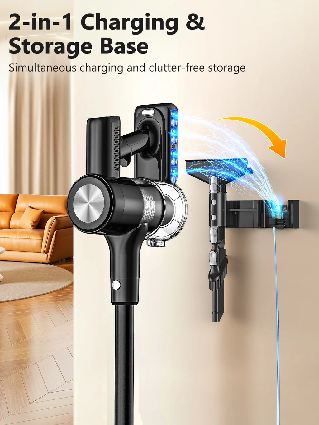 Cordless Vacuum Cleaner, 55Kpa/55min Self-Standing Powerful Stick Lightweight Vacuum Cleaner for Home Fur/Hard Floor/Rug