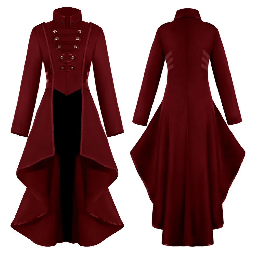 Women's Retro Medieval Steampunk Tailcoat Jacket, Gothic Victorian Coat for Cosplay and Halloween Parties