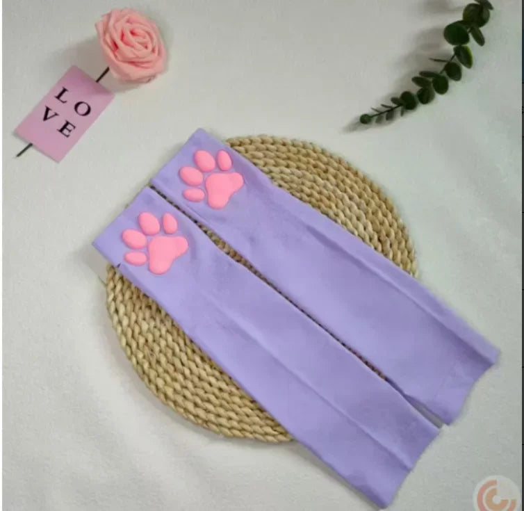 Cute Cat Paw Fingerless Gloves with 3D Pads, Soft Stretchy Cosplay Accessory