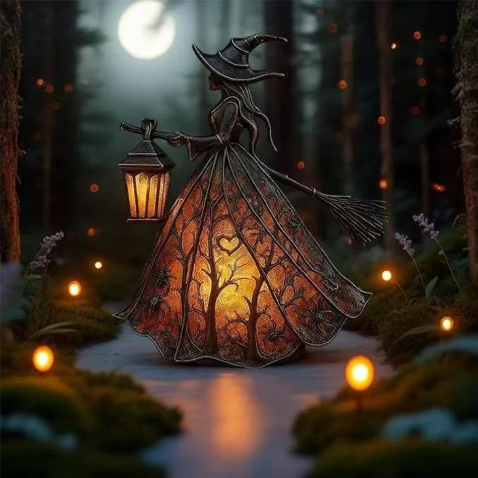 Halloween Witch and Ghost 3D Resin Lantern Decoration
