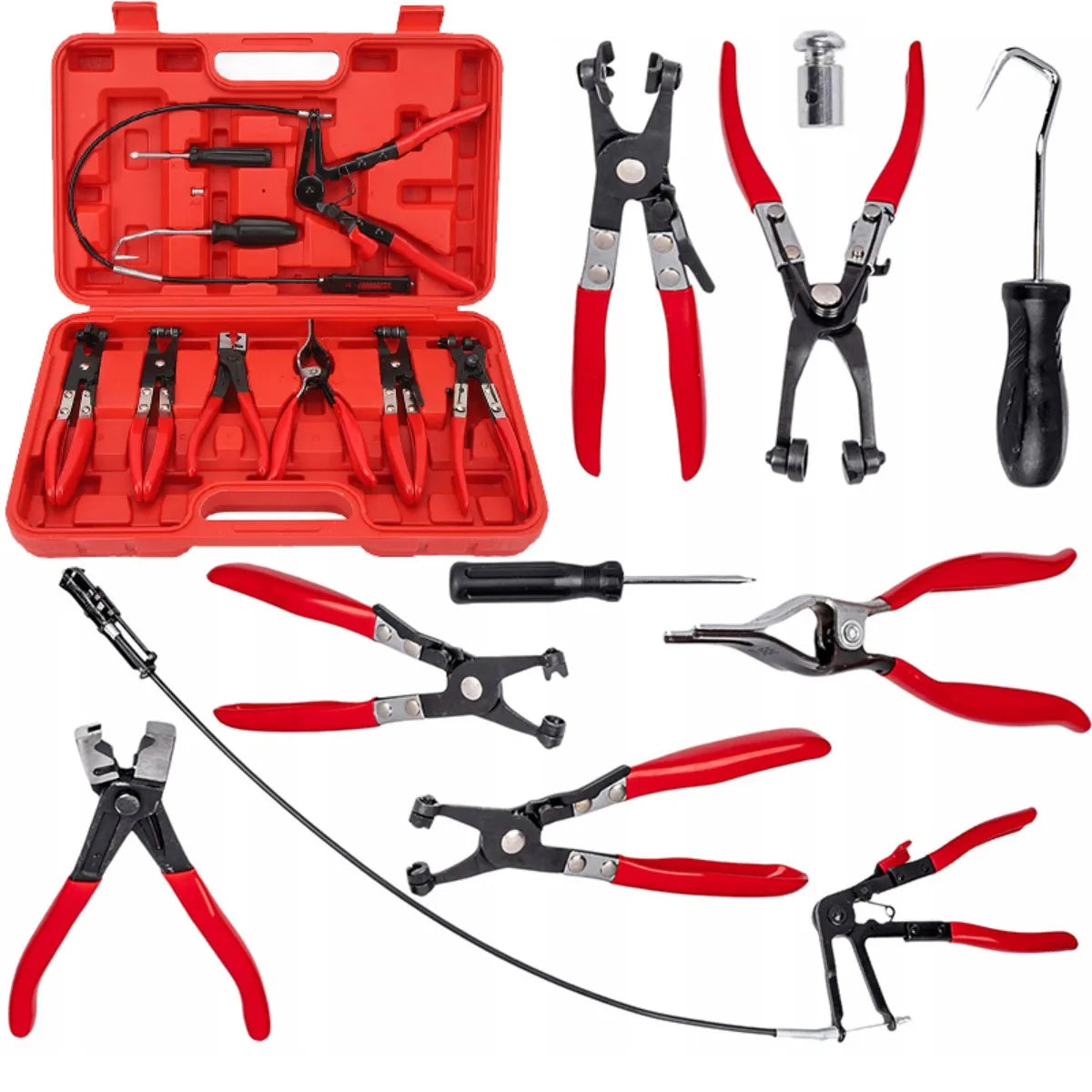 9-piece Hose Clamp Set, Spring Hose Clamp Pliers, Carbon Steel Auto Repair Tool Set With Storage Box, Spring Hose Clamp Pliers R