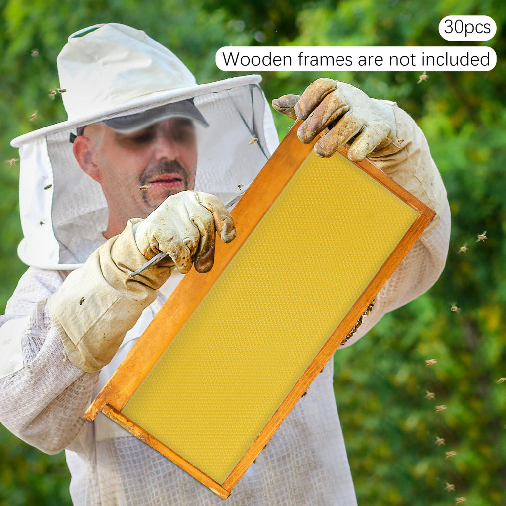 30-Pack Beeswax Foundation Sheets Natural Beeswax Hive Foundations Beekeeper's Starter Kit 7.68x16.34" Beekeeping Sheets for Increased Honey Production