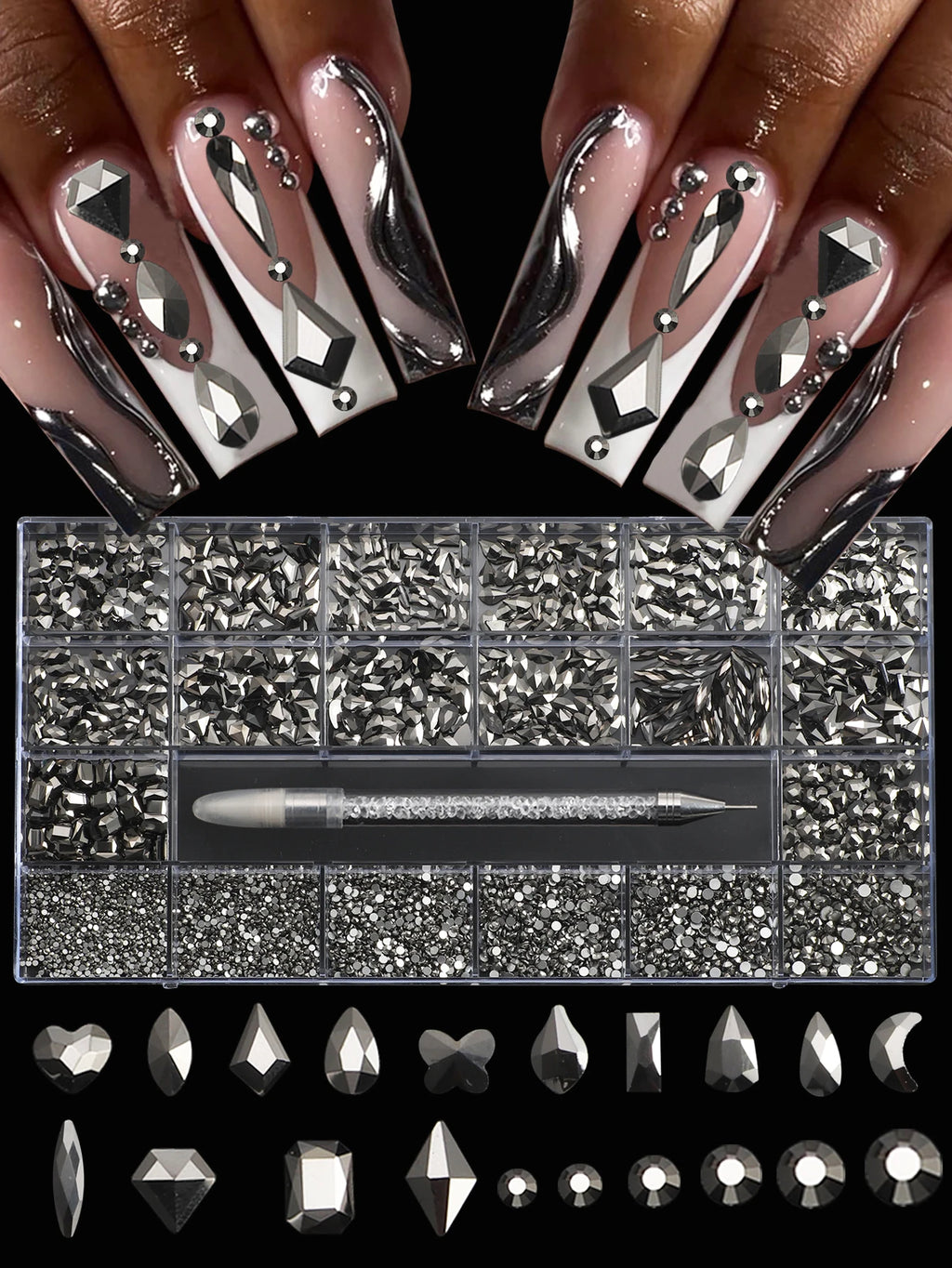 21 Grid Nail Art Diamond Flat Bottom Glass Diamond Multi-Style Special-Shaped Diamond Shiny Nail Rhinestone DIY Nail Art Jewelry