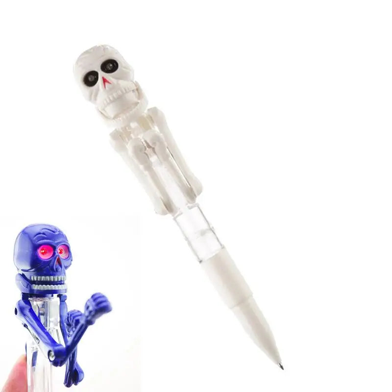 Halloween Skeleton Head Boxing Pen Children Creative Ball Point Pen With Light Toy Halloween Stationery Supplies