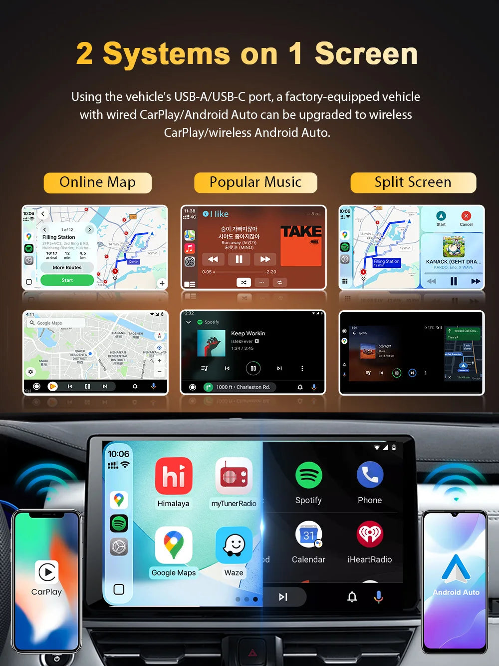 CarlinKit Mini Ultra 3 Wireless CarPlay and Android Auto Adapter, 2-in-1 Plug and Play