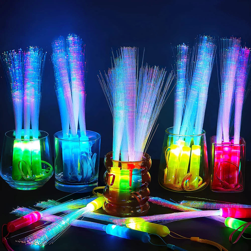 60pcs Colorful LED Glow Fiber Optic Fluorescent Sticks, Party Wands, Batons, DJ Flashing Glow Sticks, Bulk Foam Glow Sticks, Col