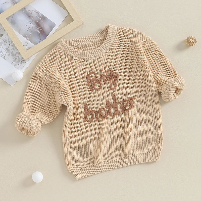 Toddler Boys Cotton Embroidered Letter Sweater, Long Sleeve Loose Pullover 12M-5Y