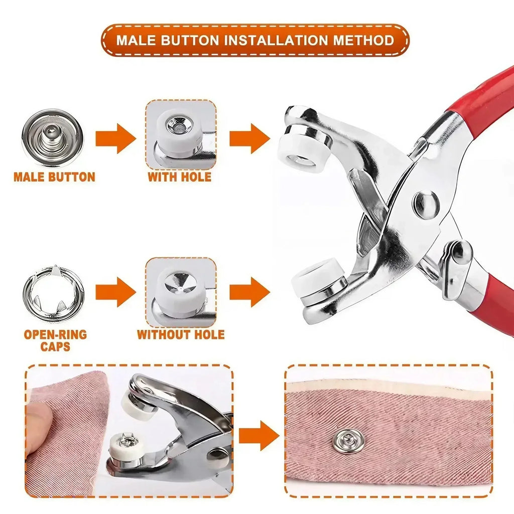 1Set 201Pcs Hand Pressed No Sew Five Claw Button Installation Tool Set Metal Snap Buttons Fasteners Pliers Kit for Baby Clothes Romper Sewing