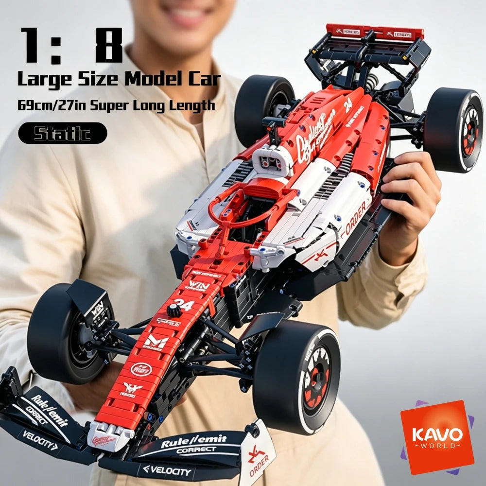 KAVOWORLD 1768pcs 27 Inches Large MOC Sports Race Car Building Blocks Set DIY Formula Red & White City Racing Car Bricks Model Kit 1:8 Construction Collection Ornament Building Toys with Realistic Suspension Steering Cockpit