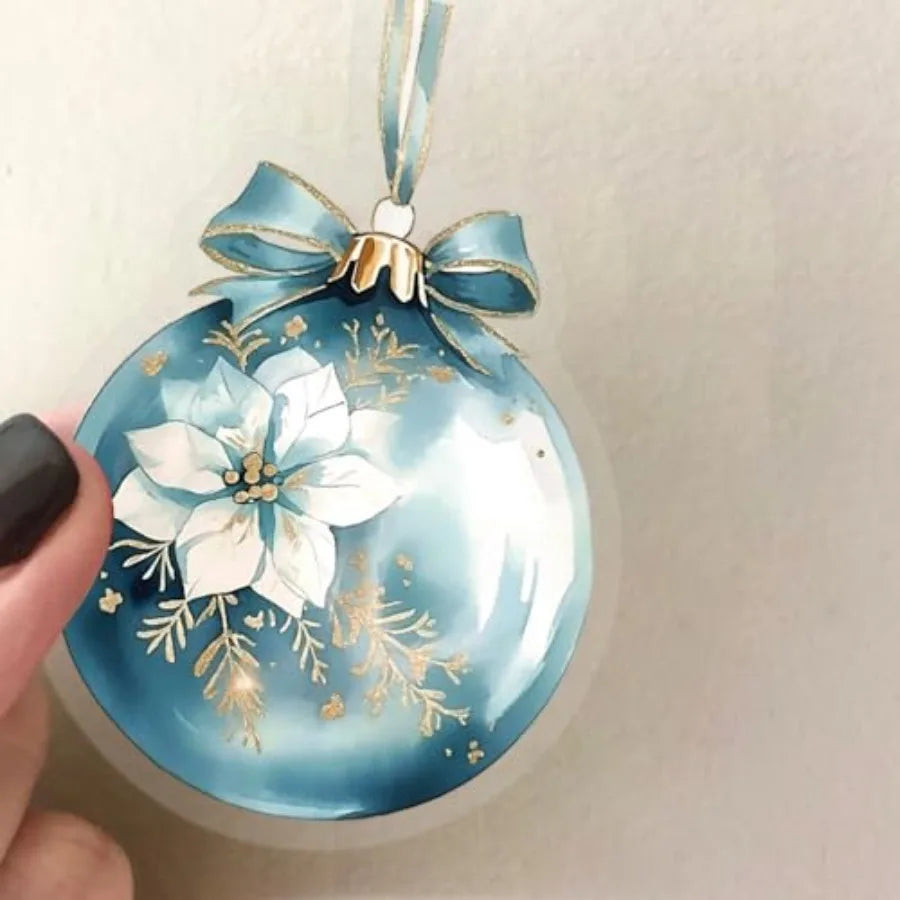 50Pcs Transparent Christmas Ball Stickers for PET Holiday Decor, Clear Vinyl, Vintage Colorful Design, Ideal for Journaling, Sc