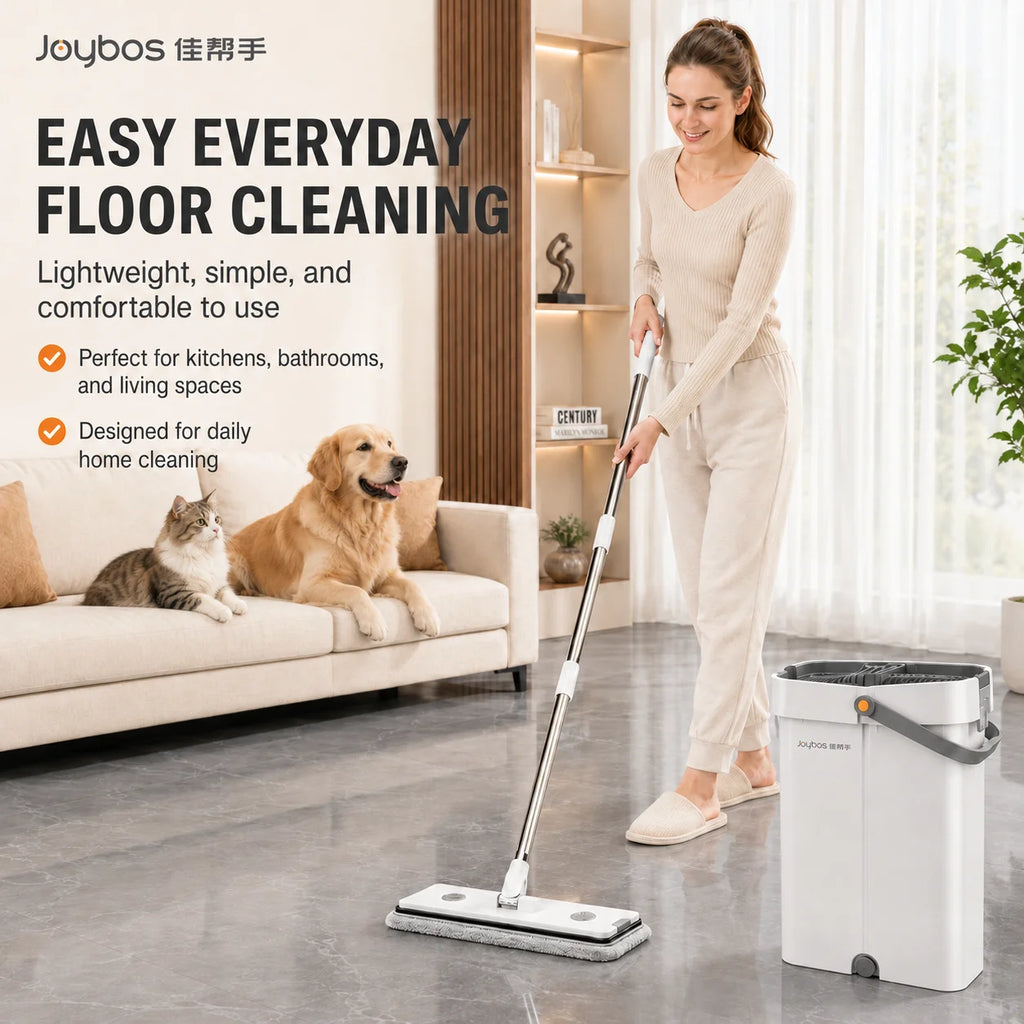 Ultra-Slim Flat Mop and Bucket System, Hands-Free Wash & Dry Floor Mop Set with 2 Microfiber Pads