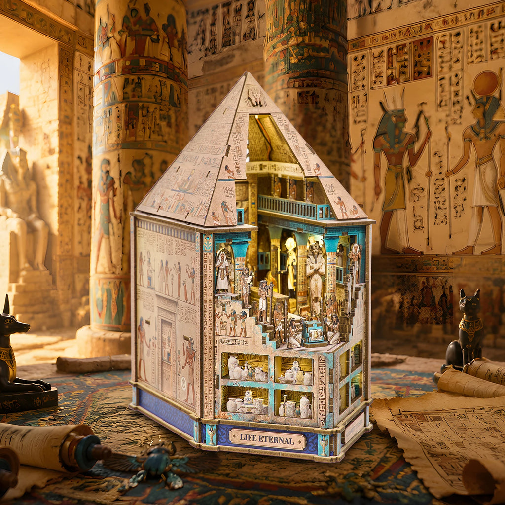 DIY Book Nook Kit, Egyptian Pyramid 3D Wooden Bookshelf Insert